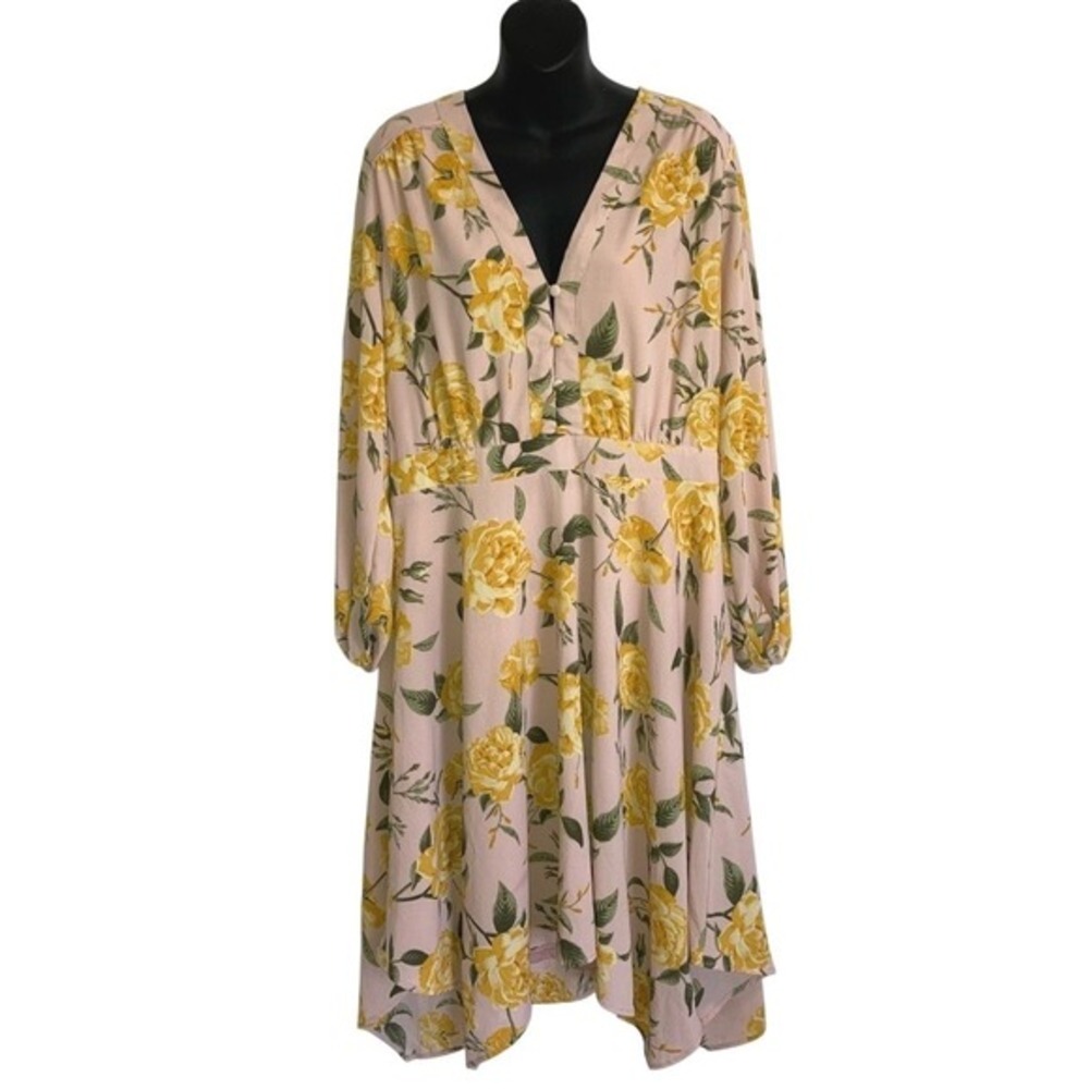 Just Fab Long Sleeve V-neck Floral Midi Dress Women's XL Derby